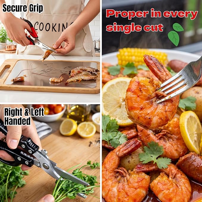 Heavy Duty Kitchen Shears - Ultra Sharp All Purpose Food Scissors for Cutting Chicken Bones, Meat & Vegetables, Multi-Function Stainless Steel Cooking Shears (Black)
