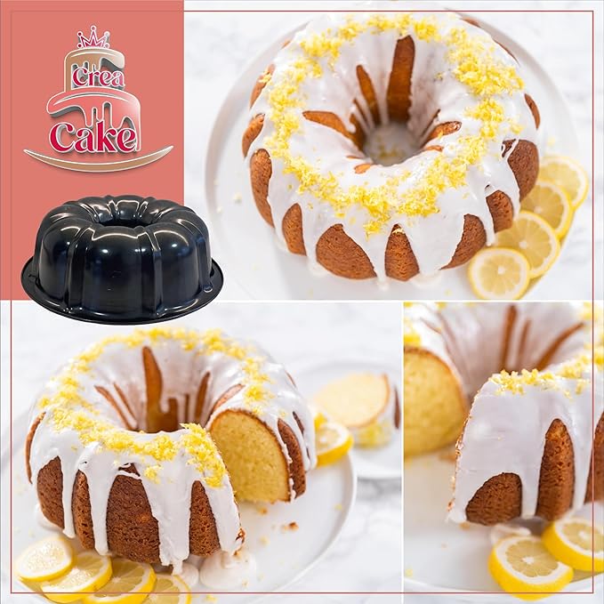 10 inch Buntz Cake Pan Non stick with 12in Cake Carrier for Easy Transportation - Premium Fluted Cake Pans For Oven, Cake Mold, Moldes para Gelatinas