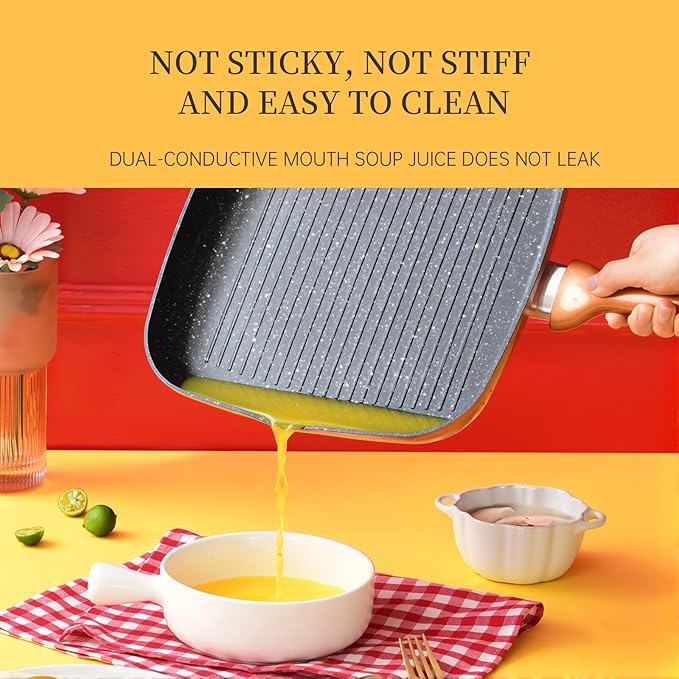 Nonstick Grill Pan for Stove Tops, 11 Inch Versatile Griddle Pan with Pour Spouts,Square Grill Pan for Indoor Cooking Surface, Durable Grill Skillet for Indoor & Outdoor Grilling.PFOA Free