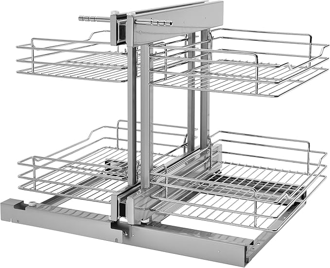Rev-A-Shelf Chrome Two-Tier Wire Bottom Optimizer for 18" Blind Corner Cabinet Openings, Storage Organizer with 4 Shelves, 5PSP-18-CR