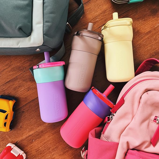 BrüMate Leap 12oz 100% Leakproof Kids Tumbler with Handle and Silicone Soft Straw | Drop Resistant Silicone Sleeve | For Kids 4+ | Insulated Stainless Steel | Cup Holder Friendly | 12oz (Mocha)