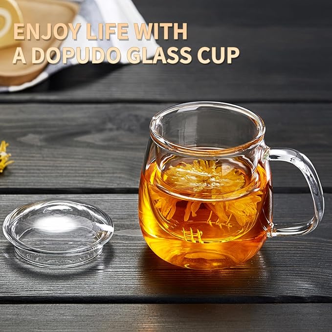 Large Glass Tea Cup, 25.6 oz Borosilicate Glass Tea Mug with Infuser and Lid, Clear Tea Cups for Brewing Scented Tea and Tea Bag.