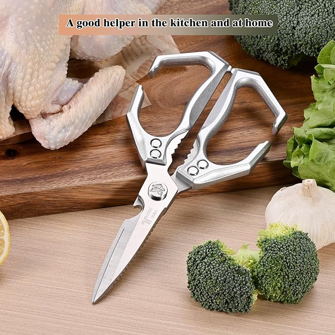 Kitchen Shears, stainless steel Sharp Kitchen scissors Dishwasher Safe, Gadgets Cooking Shears for Meat, Chicken Fish Poultry Herb Bread for Food Multi-function for home use (silver)
