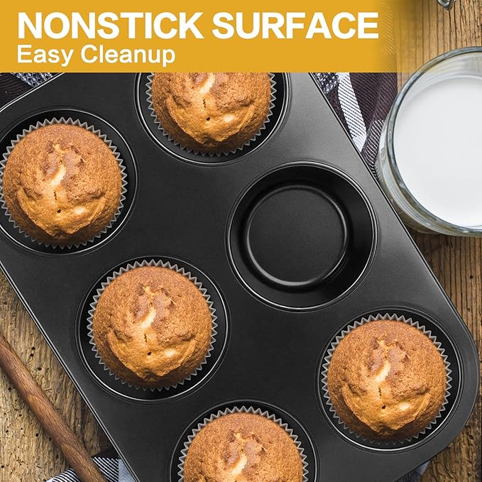 Jumbo Muffin Pan 6 Cup, 2-Pack Nonstick Extra Large Muffin Tin for Baking, Durable Non-Toxic Carbon Steel, 3.35'' Diameter, 1.77'' Deep Muffin Mold, Deep Cup Design