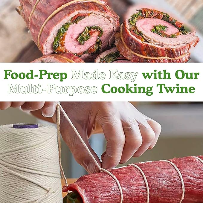 Regency Wraps Butchers Cooking Twine, Heavy Duty, 500 ft,16 Ply, 2.4mm, Food-Safe Cotton Kitchen String for Turkey Trussing, Meat Prep, Crafting, Natural, Pack of 3