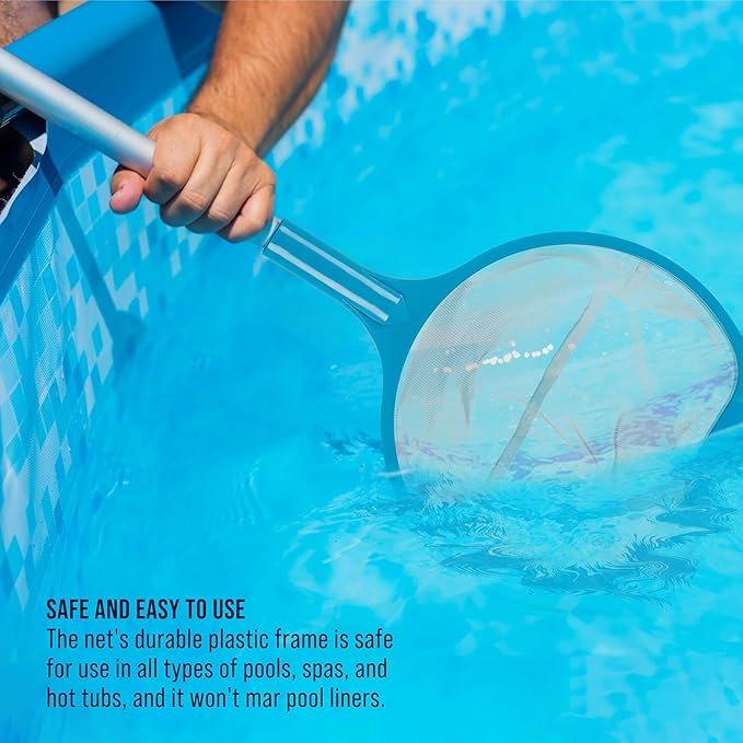U.S. Pool Supply Spa, Hot Tub, Pool Hand Leaf Skimmer Net, 27" Long with Pole - Deep Ultra Fine Mesh Netting, Handheld Pool Cleaning Net, Clean The Finest Debris, Leaves, Ponds - Small Above Ground