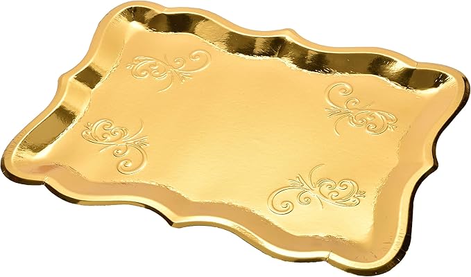 Gift Boutique 10 Gold Rectangle Trays for Dessert Display Table Parties 9" x 13" Disposable Paper Cardboard in Elegant Shape for Platters Cupcake Birthday Parties Dessert Weddings and More Food Safe
