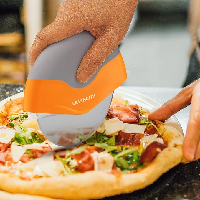 Pizza Cutter Wheel, Detachable Slicer Easy to Clean, Pizza Slicer, Premium Spuer Sharp Stainless Steel, with Protective Blade Guard, Large Size, Orange