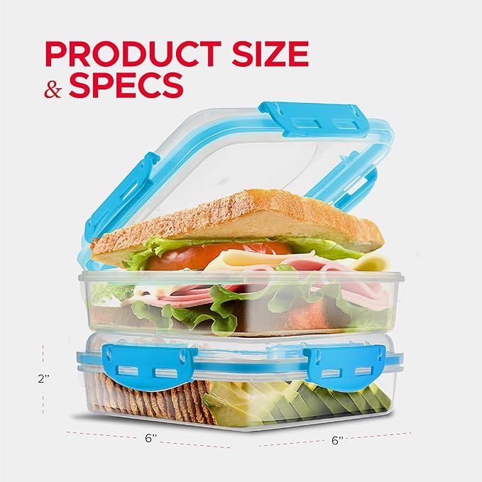 Tafura Sandwich Containers (2 Pack) Sandwich Box | Lunch Containers | Sandwich Containers for Lunch Boxes | Reusable Sandwich Holder, BPA Free (Blue)