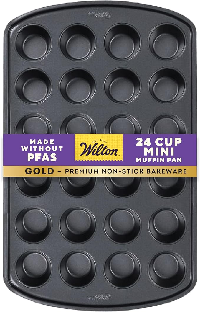 Wilton Gold Non-Stick 24-cup Muffin Pan, Cold-Rolled Steel Bakeware, Made without PFAs, 16 x 10 x 1 in., Packaging may Vary