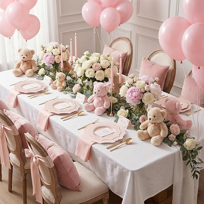COLOSUS 100 pcs Pink Plastic Plates Set, Nice Disposable Plates,Pink Disposable plates Set for 50 Guest include 50 Dinner Plate 10.5 &50Dessert plates 8.25 for Party,Wedding, Birthday,Easter Day