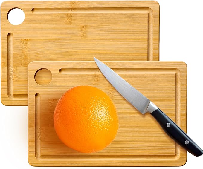 2 Packs Small Bamboo Wood Cutting Board for Kitchen 8.6" x 6" Mini Wooden Charcuterie Boards Lightweight Chopping Board Non Toxic Serving Board Tiny Chef Set Camping Fruit Lemon Sandwich Cheese Board