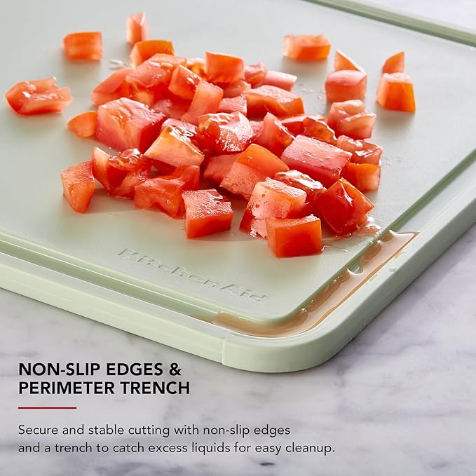 KitchenAid Classic Plastic Cutting Board with Perimeter Trench and Non Slip Edges, Dishwasher Safe, 11 inch x 14 inch, Green