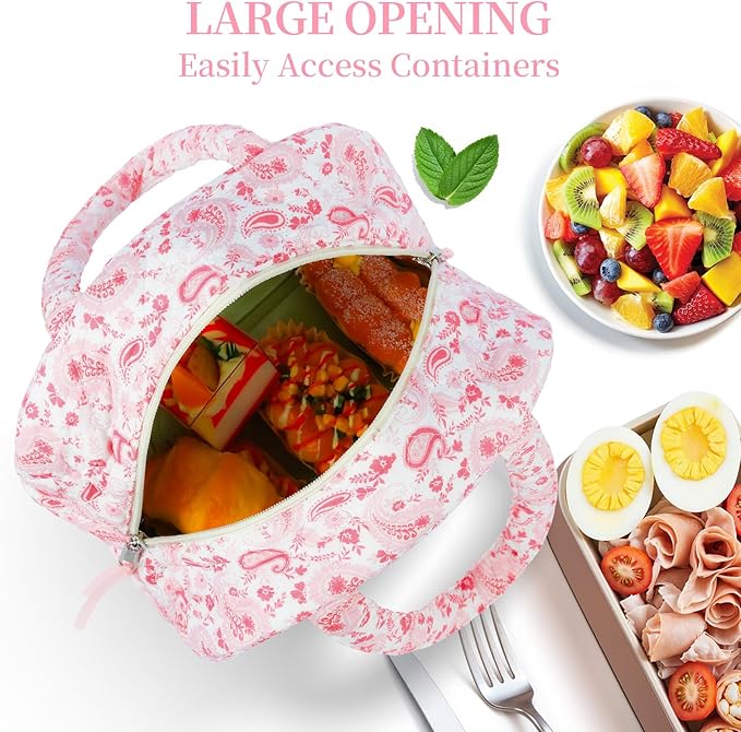 Quilted Lunch Box for Women,Coquette Aesthetic Lunch Box for Teen Girls,Cute Lunch Bags for Work, School,Office,Picnic,Travel (peisili)