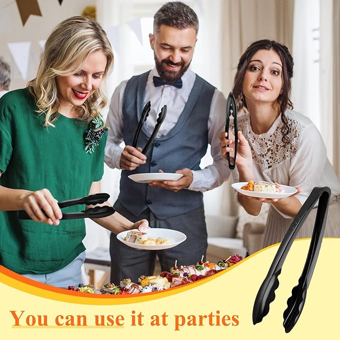 Tessco for you 80 Pcs Plastic Tongs for Serving Bulk, 9 Inch Plastic Disposable Serving Tongs, Heavy Duty Salad Tong for Kitchen, Buffet, BBQ, Events & Catering (Black)