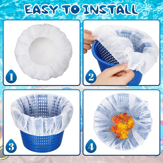 Janmercy 200 Pcs Pool Skimmer Socks Fine Mesh Basket Strainer Screen Liners Savers Clean Debris and Leaves for Inground and Above Ground Pool Filters Baskets Skimmers(White)