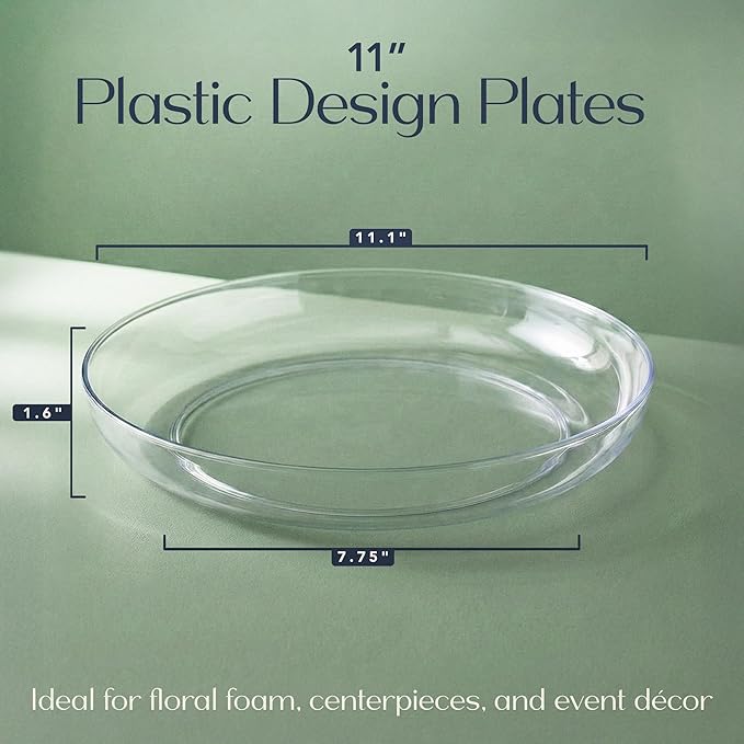 Royal Imports 9" Clear Plastic Saucer Plant Drip Tray, Low Pie Plate, Floral Flower Dish, Wedding, Party, Home and Holiday Decor, 24 Pack