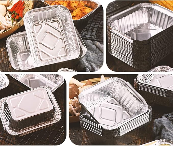 50pack- 8 x 8 Aluminum foil Pans Disposable,Heavy Duty Square baking Cake Pans, Cooking Tins Homemade Breads Oven, Baking Roasting Pan