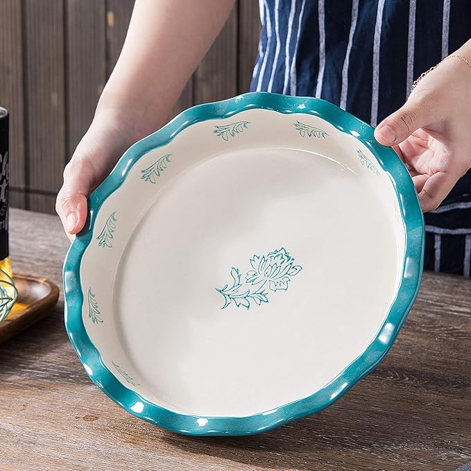 Wisenvoy Pie Pan Ceramic Pie Dish Blue Pie Plate Porcelain Deep Dish Pie Pan Non-Stick Pie Pans