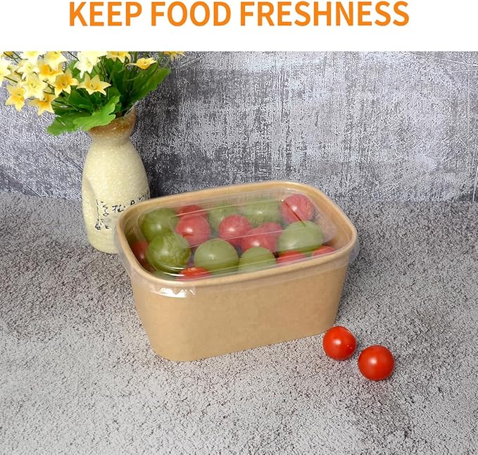 Celel 50 Pack 35 oz Paper Food Containers with Lids, Paper Meal Prep Containers Microwavable and Freezer Use Cardboard Food Concertinas - 50 Bowls 50 Lids