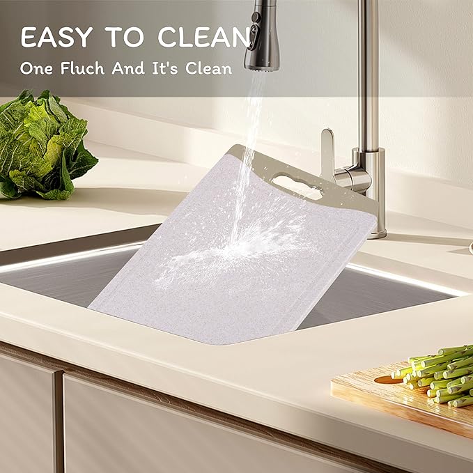 Cutting Board for Kitchen, Wheat Straw Fiber Cutting Board, Dish Washer Safe, w/Juice Grooves for Meat, Veggies,Easy Grip Handle, Non-slip Surface,Eco-friendly,Serveware Accessories(14‘x9.7‘)