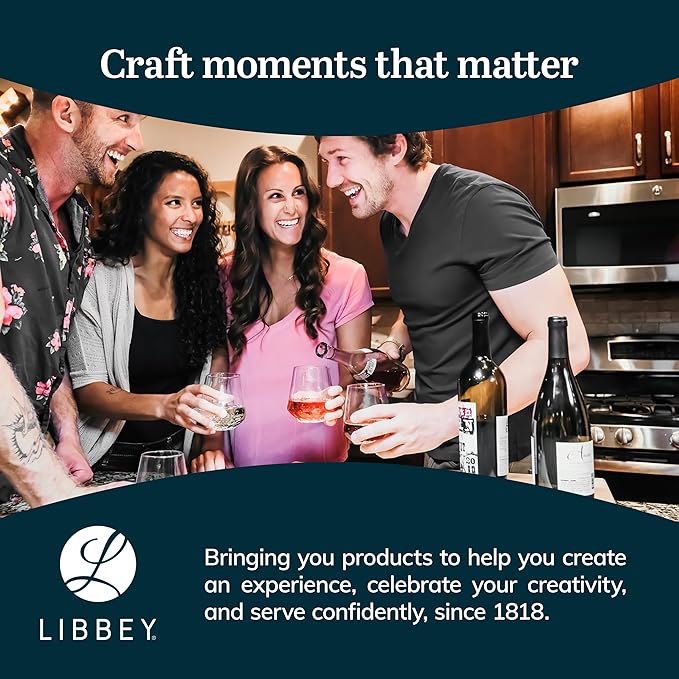 Libbey Hammered Stemless Wine Glasses Set of 8, 17.75-ounce, Dishwasher-Safe, Chiseled Textured Glassware Set, All Purpose Wine Glasses for Everyday Use
