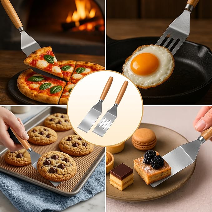 2Pcs Stainless Steel Spatula Set,Mini Serving Spatula for Kitchen Use,Metal Spatula for Cooking with Heat Resistant Handle,Metal Spatulas for kitchen use for Pancakes、Lasagna、Brownies、Cake and Cookie