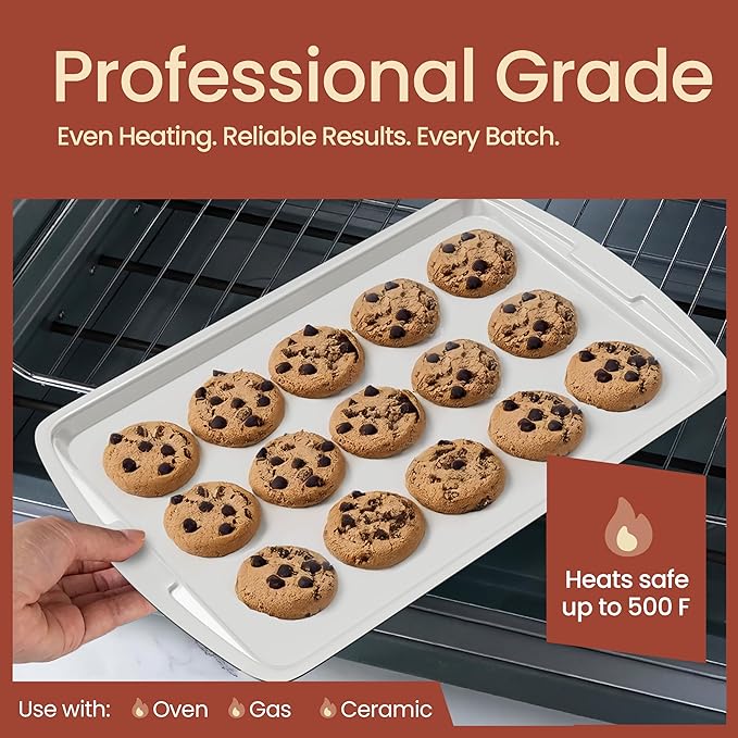 Bakken Swiss Cookie Sheet 3 Piece Set - Non-Stick, Stackable Baking Pans, Deluxe Ceramic Coating – Dishwasher Safe - for Home Baking