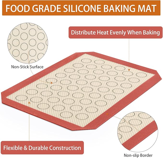 Baking Sheet with Silicone Mat Set of 4 [2 Sheets + 2 Mats], Deedro Stainless Steel Cookie Sheet Baking Pan with Silicone Baking Mat, 9 x 7 x 1 Inch, Non Toxic, Heavy Duty, Easy Clean