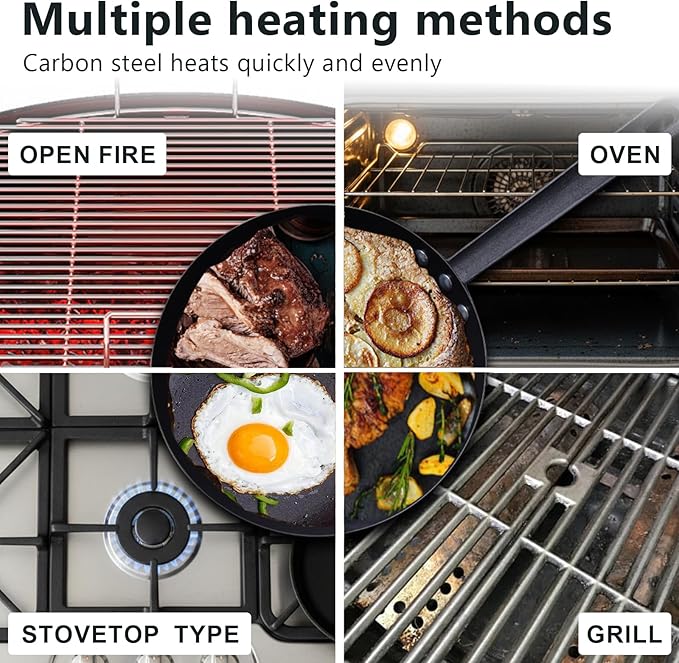 Coating-Free Carbon Steel Pan Durable 10 Inch Frying Pan, Pans For Cooking Delicious Meals, Oven Safe, Induction Compatible Pfoa Free