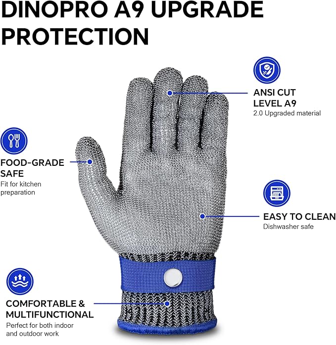 ZEEGO ANSI A9 Cut Resistant Glove, Food Grade Stainless Steel Mesh Metal Glove, Suitable for Mandoline, Kitchen Cooking,Butcher Meat Cutting and Oyster Shucking(Large Size)
