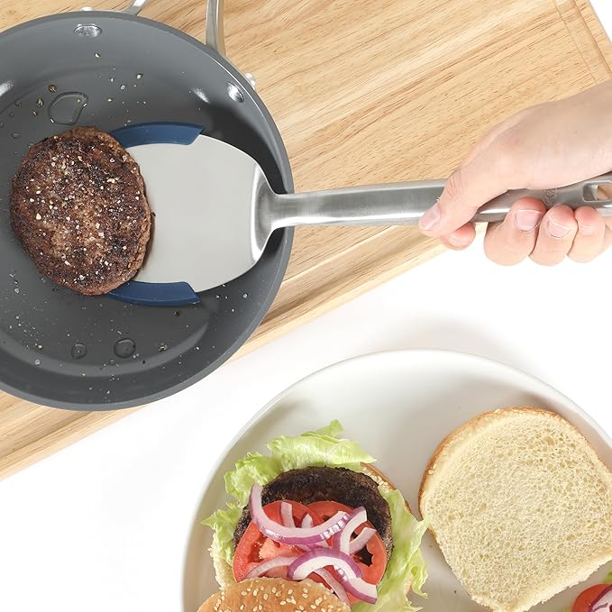Calphalon Prime Stainless Steel Turner W/Navy Blue Silicone Rim