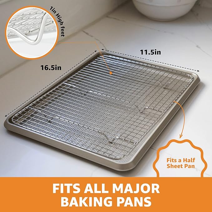 PriorityChef 18/8 Stainless Steel Cooling Rack, Heavy Duty Baking Rack For Oven Cooking, Fits Half Sheet Pan, Wire Rack For Cooking, Bacon, Cookie Cooling Rack, 11.5" x 16.5"