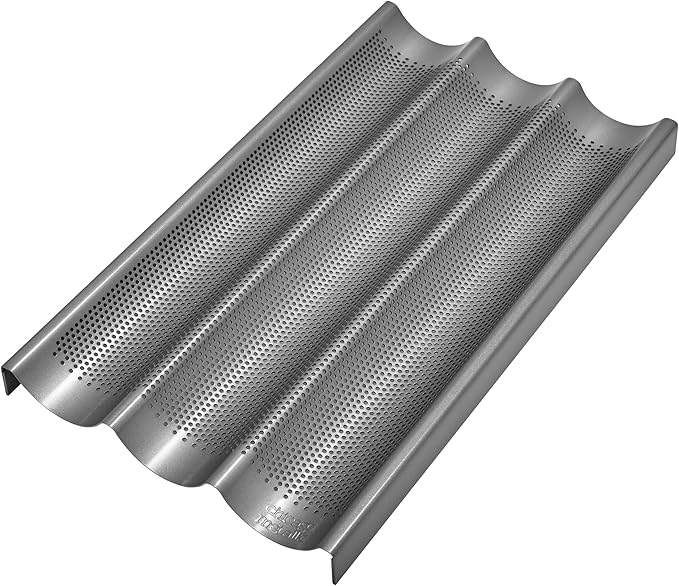 Chicago Metallic Commercial II Non-Stick Perforated Baguette Pan. Creates a crisp, golden-brown crust, 16 L x 9 W x 1.5 H