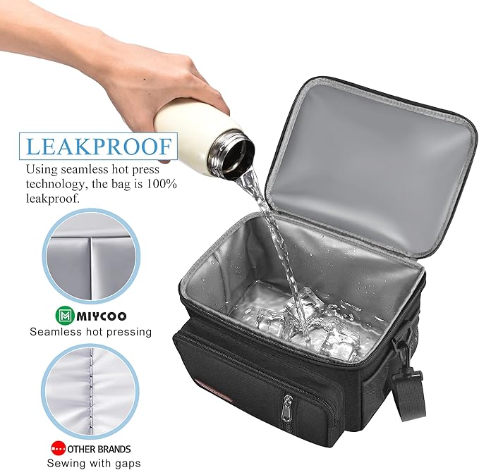 MIYCOO Lunch Box Lunch Bag for Men Women - Insulated LunchBox Leakproof Cooler Tote, Reusable Soft Bag with Shoulder Strap for Work, Picnic, Beach & Travel, 12-Can (9L) -Black