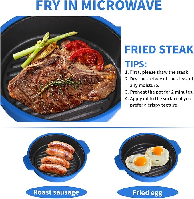 Microwave Grill Pan, Fry Griddle Crisper Pan with Lid for Grilling Browning and Crisping Foods Microwave Silicone Cookware for Baked Potato Meat Sandwich Vegetable Dark Grey