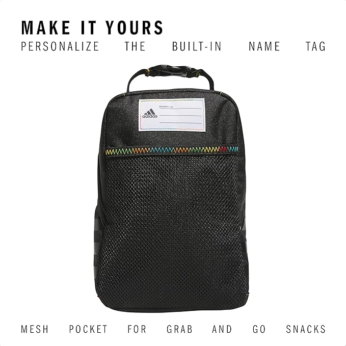 adidas Santiago Lunch Bag Cooler for Women and Men, Insulated Food Container Box with Mesh Pocket, Black Rainbow/3.0, One Size
