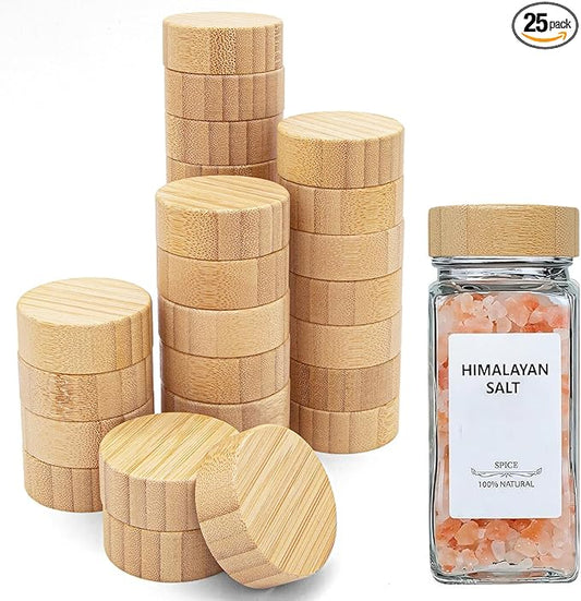 25 Pcs Spice Jars Bamboo Lids Replacement,Fits 4 Oz and 8 Oz Glass Spice Jar,For Square and Round Plastics Spice Jars,Jar Not Included