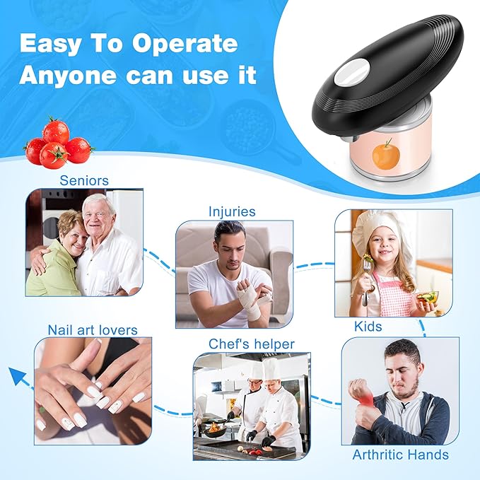 Electric Can Opener, Food Safe Automatic Can Opener with Smooth Edge, Open Your Cans with A Simple Press of Button, Can Opener Electric Kitchen Gifts for Seniors and Arthritis (Black+White)