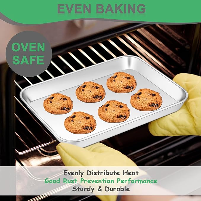 9 Inch Baking Sheet Pan, Joyfair Stainless Steel Cookie Sheet Toaster Oven Tray, Professional Bakeware for Cookie/Bacon/Bread, Rolled Rim & Mirror Finish, Rust Resistant & Dishwasher Safe