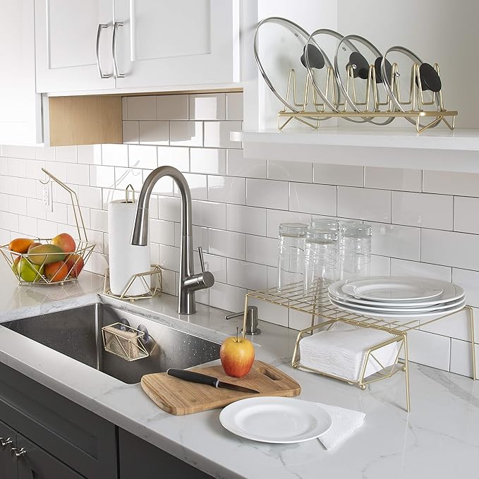 Kitchen Details Geode Suction Cup Sponge Holder | Durable Iron Construction | Suction Cup Stabilizers | Rust Resistant Finish | Kitchen Sink Accessories | Satin Gold