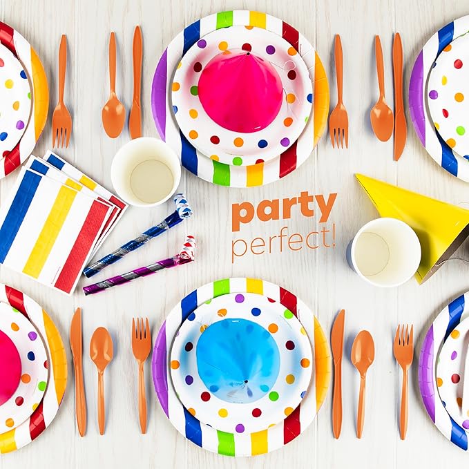 PLASTICPRO 400 Pack Disposable Plastic Utensils Assorted Colored Cutlery Combo Set Forks Spoons Knives Silverware, Orange Plastic Cutlery for Parties