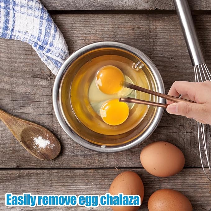 2pcs Egg Chalaza Removal Tool, Stainless Steel Toothed Egg Chalaza Membrane Remover Eggshell Fragment Remover Kitchen Tongs for Cooking Bakers Chefs (Silver-Color, Rose-Gold)