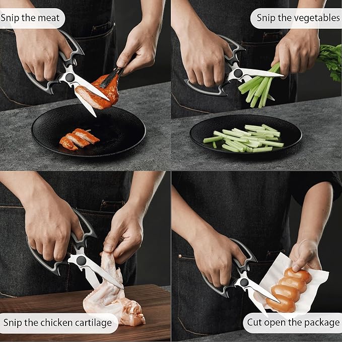 Kitchen Scissors All Purpose 2 Pack - Halloween Goth Cute Kitchen Shears - Heavy Duty Stainless Steel Cooking Shears for Cutting Meat, Food, Poultry - Featuring a Magnetic Protective Sheath