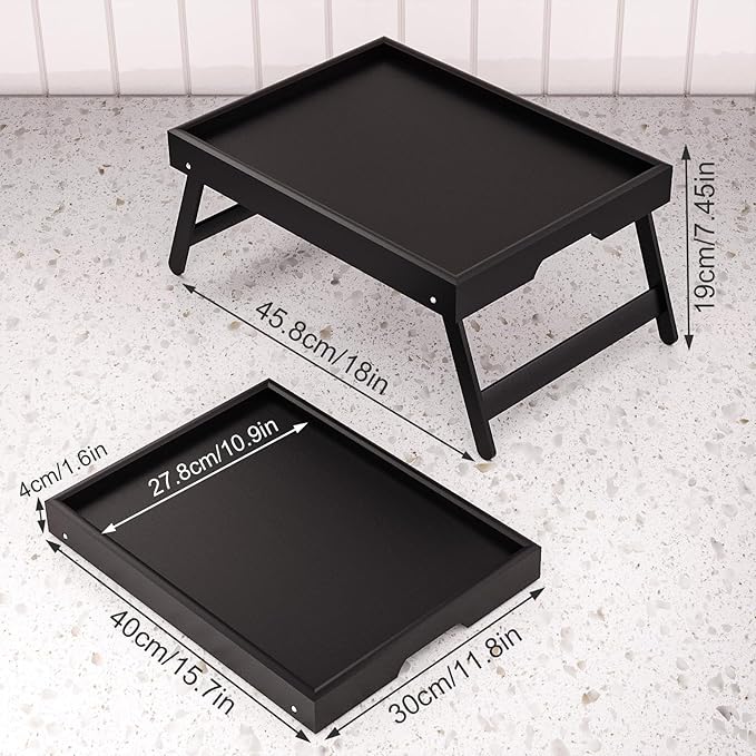 4 Pack Bamboo Bed Tray Table with Folding Legs,Breakfast Trays,Serving Tray,Laptop Trays for Working,Food Snack Tray for Bed and Sofa(Black)