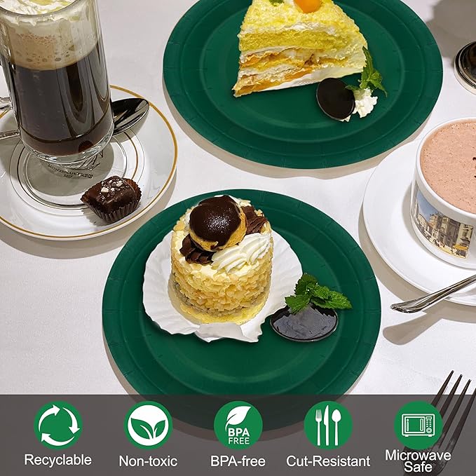 40Pcs Disposable Paper Plates Green,Including 20pcs 9" and 20pcs 7" Plates,Strong and Sturdy Disposable Plates for Party, Dinner, Holiday, Picnic,Birthday Party, Dinner Table, Wedding