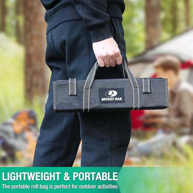 Mossy Oak Kitchen Knife Set, 6 PCS Chef Knives with Roll Bag, Sharp Stainless Steel Camping Knife for Cutting Meat, Fruits & Vegetables, Practical Gifts Knife Set for Women Men Cooking Lovers