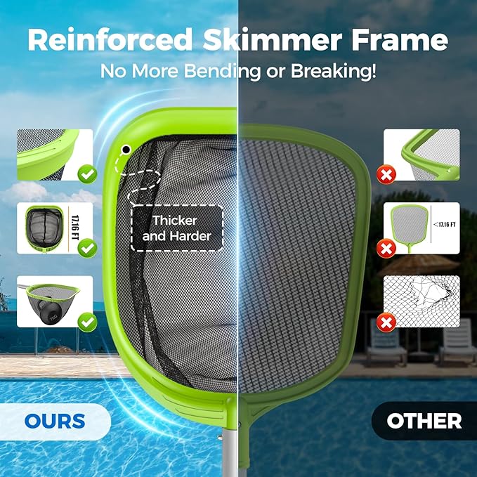 【Upgrade】 Pool Net Total Length 6 Feet, Swimming Pool Skimmer Net with 6 Section Telescopic Aluminum Pole for Fast Cleaning Ponds, Hot Tub, and Spas, Pool Cleaner Supplies and Accessories