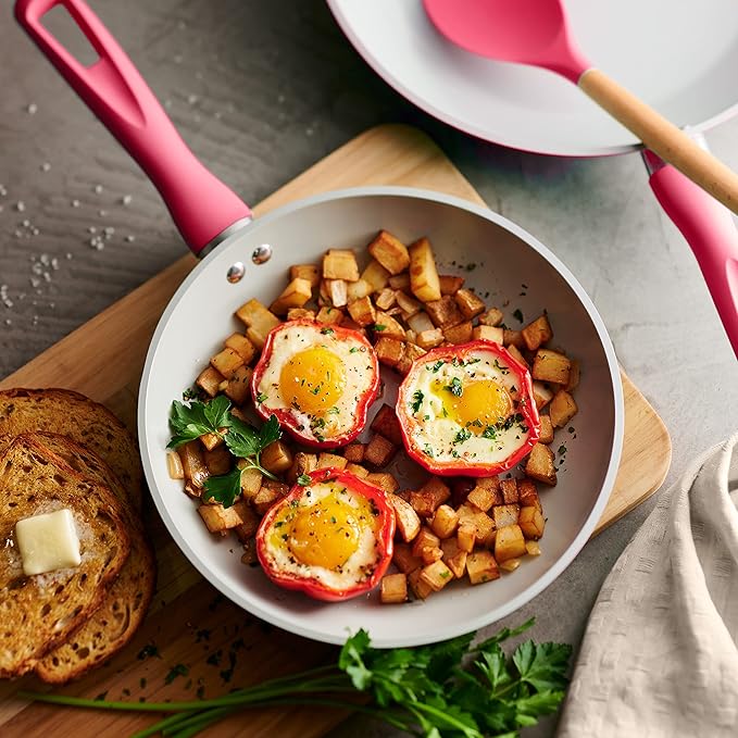 Tramontina Solara 10 & 12-Inch Ceramic Non Stick Frying Pan Set, Heavy-Gauge Aluminum Skillet with Nonstick Coating, Dishwasher and Oven Safe (Red, 2-Pack)