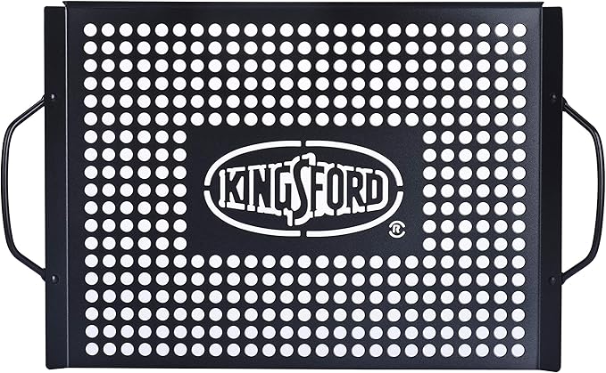 Kingsford Non-Stick Grill Topper Pan, Heavy Duty Carbon Steel BBQ Grilling Tray with Handles, Perforated Surface Helps Keep Small Foods from Falling Through Grates, 15.55 x 11.05 Inch